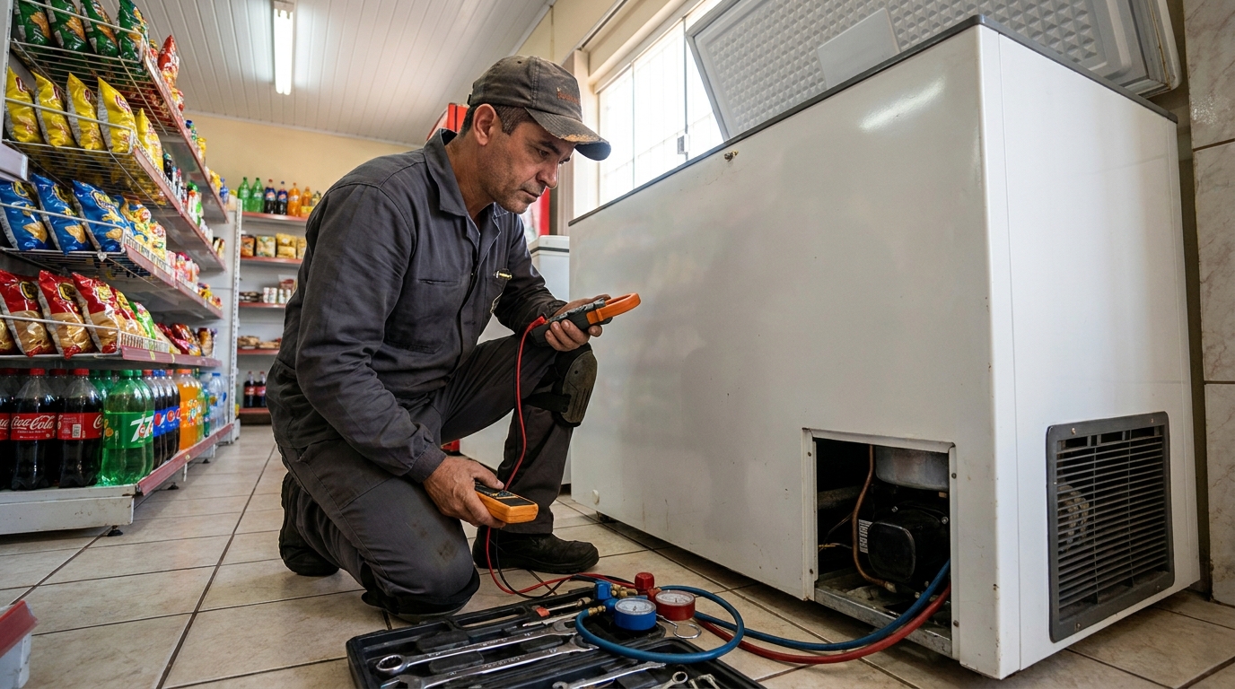 Reparo da placa eletrônica de um freezer em atendimento em Serra‑ES